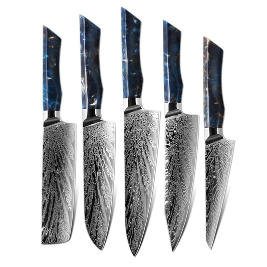 Sukamo 5-Piece Knife Set (Dark Blue Epoxy Handle)